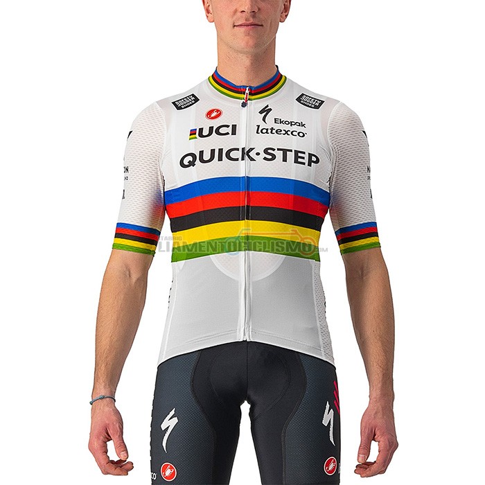 Abbigliamento Ciclismo UCI Deceuninck Quick Step Manica Corta 2022 Bianco